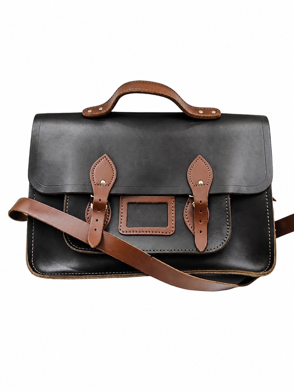 The Cambridge Satchel Company Black Leather Messenger with Brown Trim